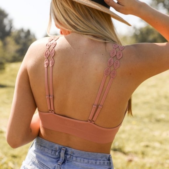 Boho Pink Lace Applique Bralette Pad Minimalist - Picture 3 of 3